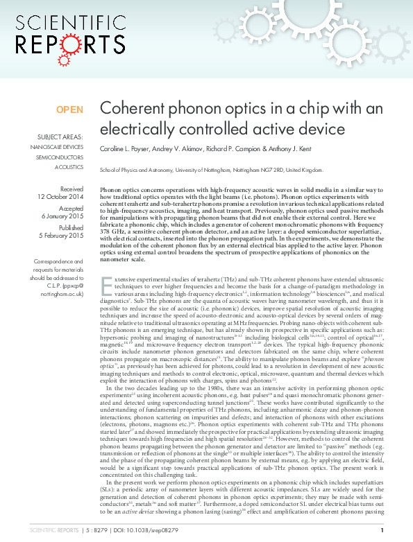 Coherent phonon optics in a chip with an electrically controlled active device Thumbnail