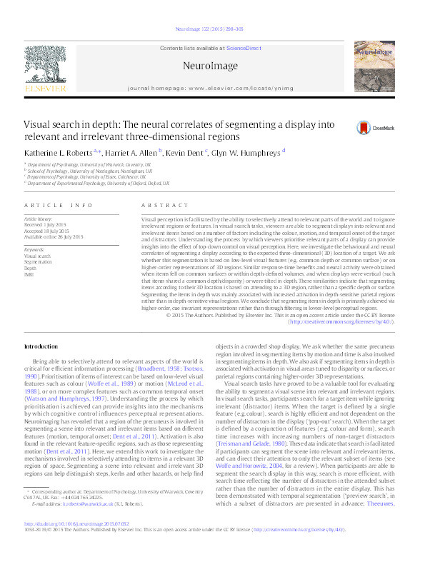 Visual search in depth: the neural correlates of segmenting a display into relevant and irrelevant three-dimensional regions Thumbnail