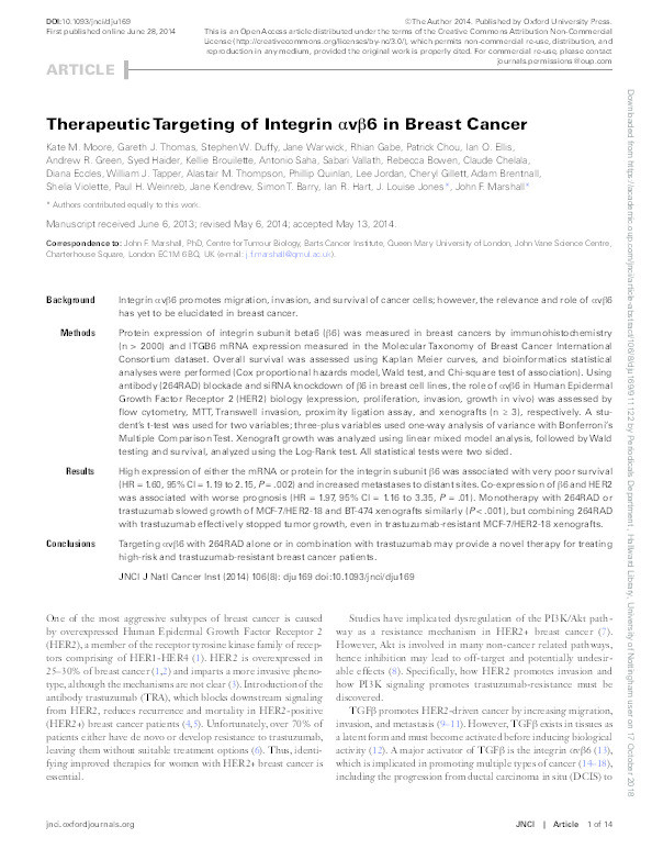 Therapeutic targeting of integrin ?v?6 in breast cancer Thumbnail