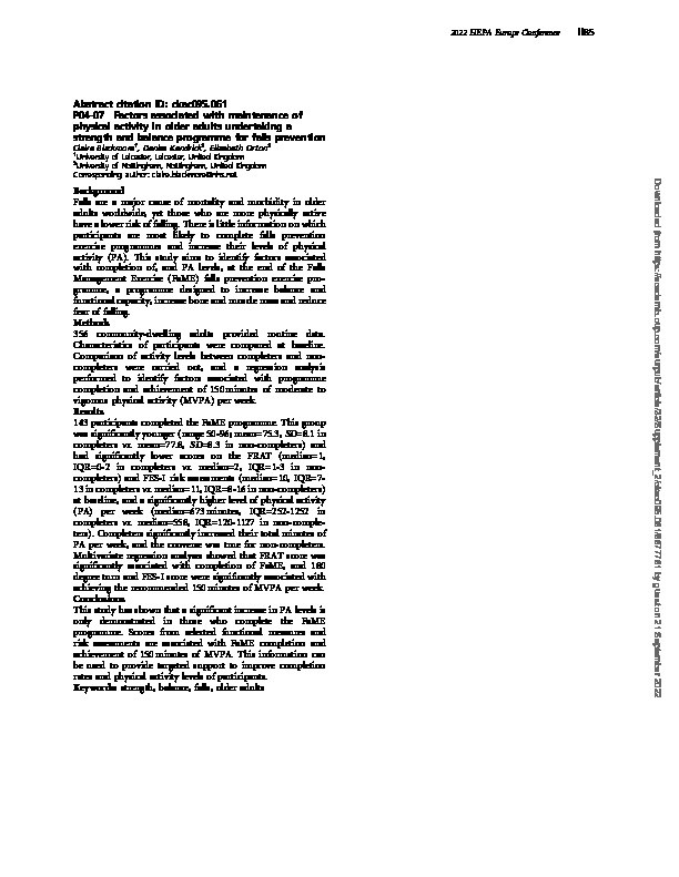 P04-07 Factors associated with maintenance of physical activity in older adults undertaking a strength and balance programme for falls prevention Thumbnail