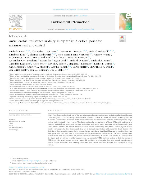 Antimicrobial resistance in dairy slurry tanks: a critical point for measurement and control Thumbnail