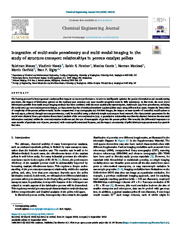 Integration of multi-scale porosimetry and multi-modal imaging in the study of structure-transport relationships in porous catalyst pellets Thumbnail