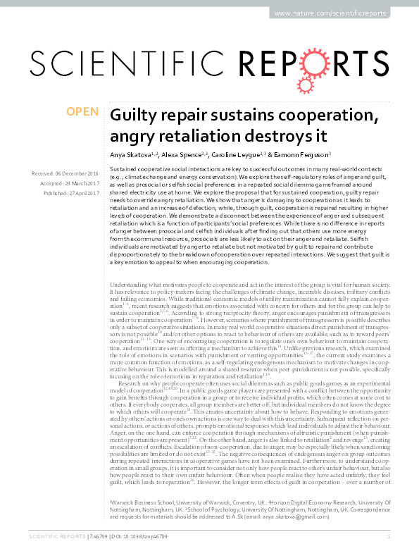 Guilty repair sustains cooperation, angry retaliation destroys it Thumbnail