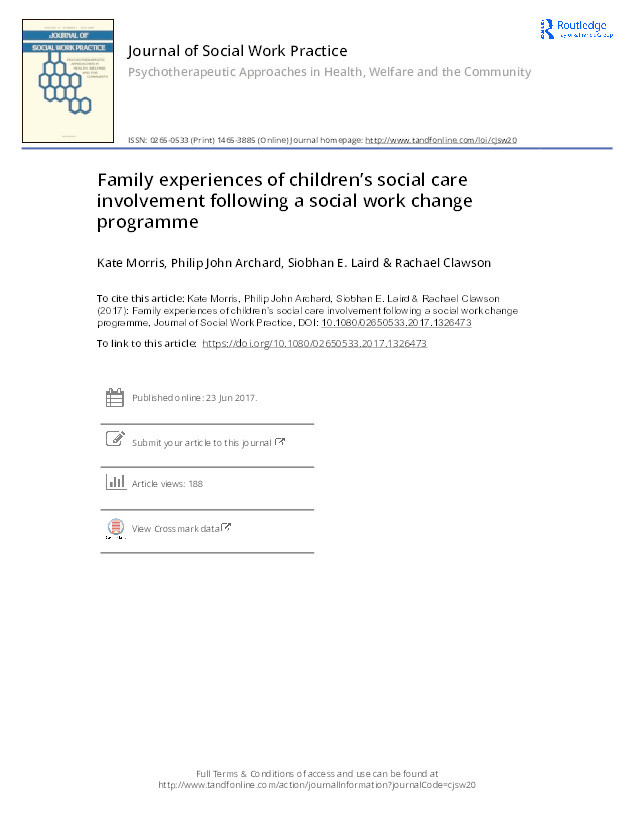 Family experiences of children’s social care involvement following a social work change programme Thumbnail