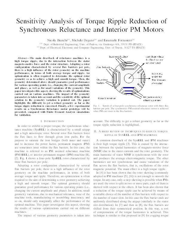 Sensitivity Analysis of Torque Ripple Reduction of Synchronous