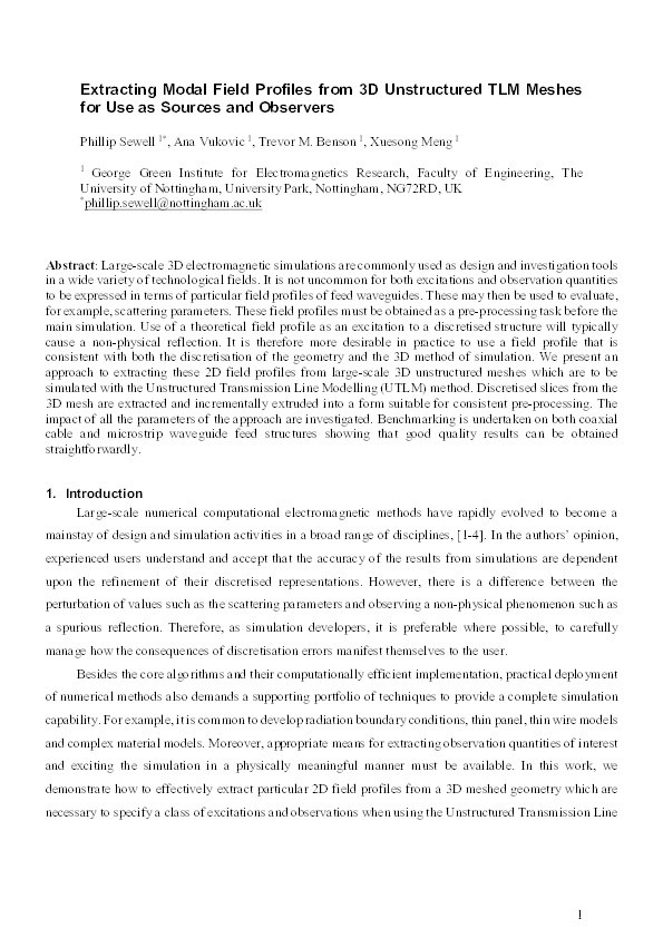 Extracting modal field profiles from 3D unstructured transmission line modelling meshes for use as sources and observers Thumbnail