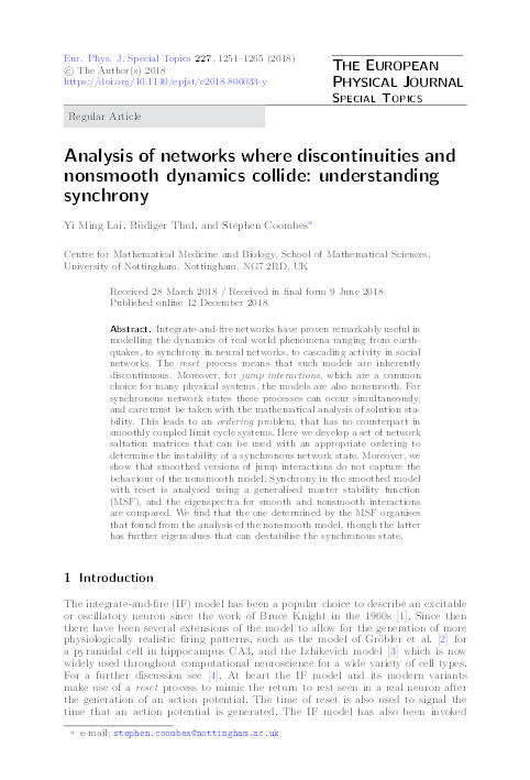 Analysis of networks where discontinuities and nonsmooth dynamics collide: understanding synchrony Thumbnail