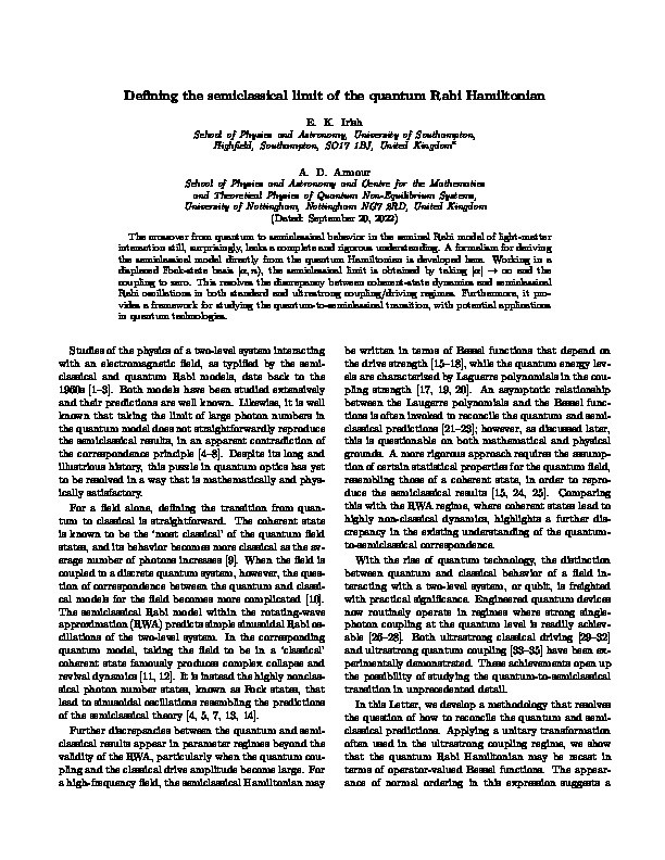 Defining the Semiclassical Limit of the Quantum Rabi Hamiltonian Thumbnail