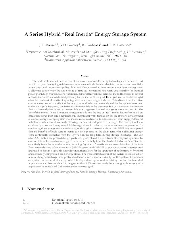 A series hybrid “real inertia” energy storage system Thumbnail