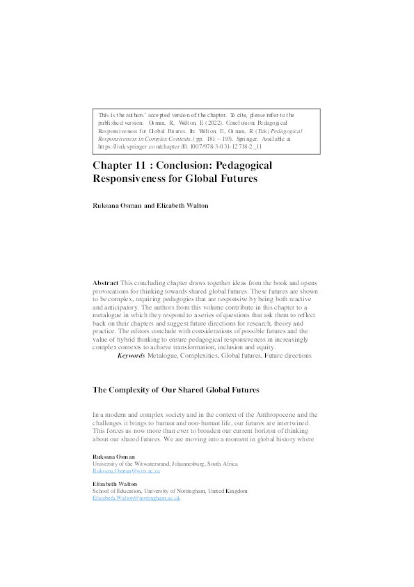 Conclusion: Pedagogical Responsiveness for Global Futures Thumbnail