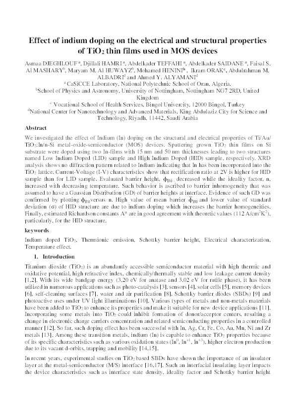 Effect of indium doping on the electrical and structural properties of TiO2 thin films used in MOS devices Thumbnail