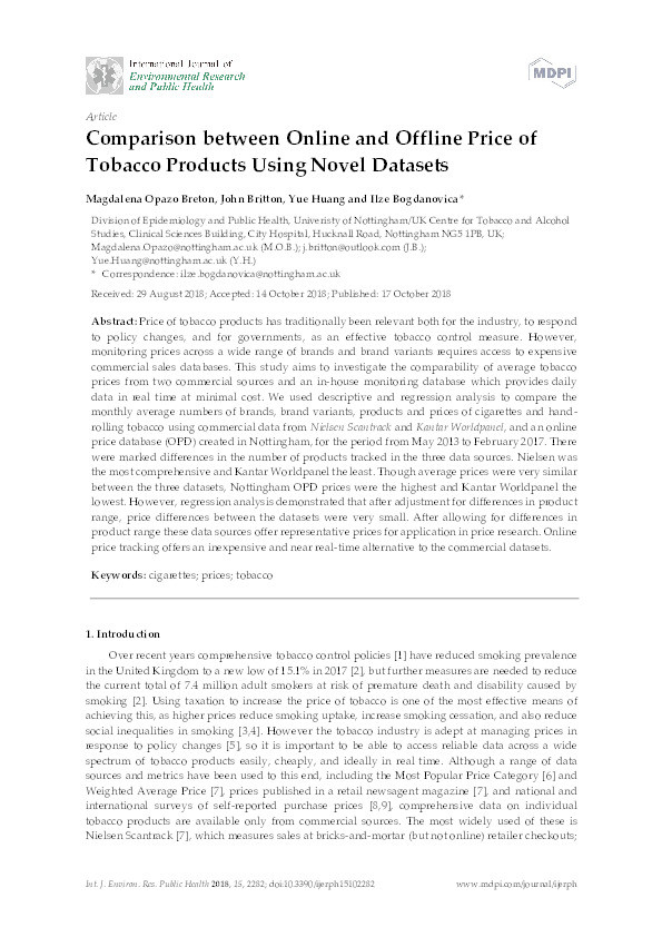 Comparison between online and offline price of tobacco products using novel datasets Thumbnail