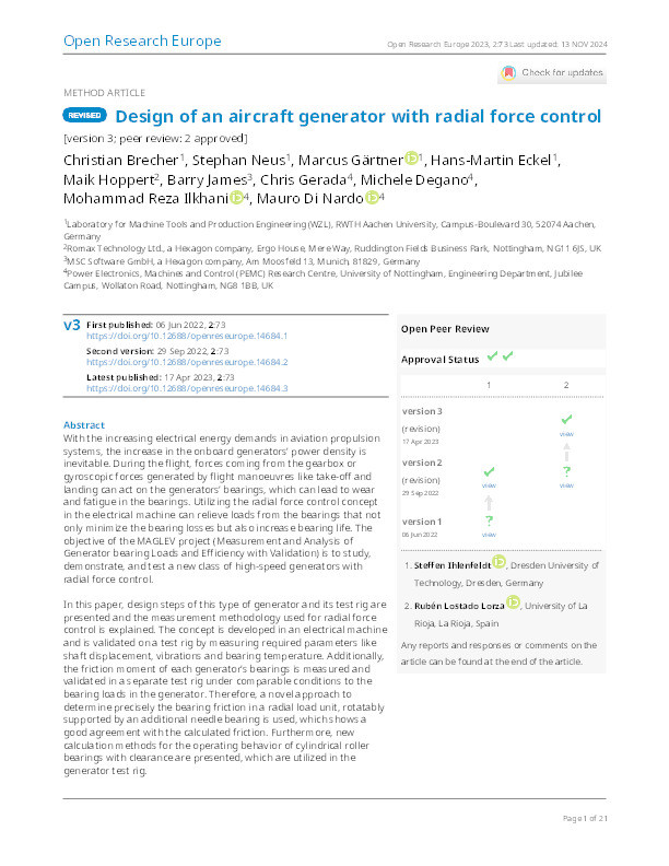 Design of an aircraft generator with radial force control [version 3; peer review: 2 approved] Thumbnail