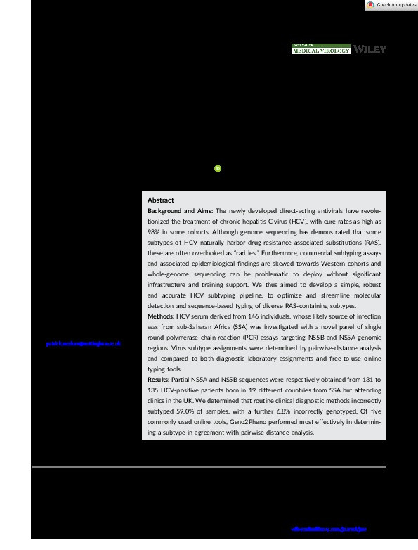 Hepatitis C subtyping assay failure in UK patients born in sub-Saharan Africa: Implications for global treatment and elimination Thumbnail