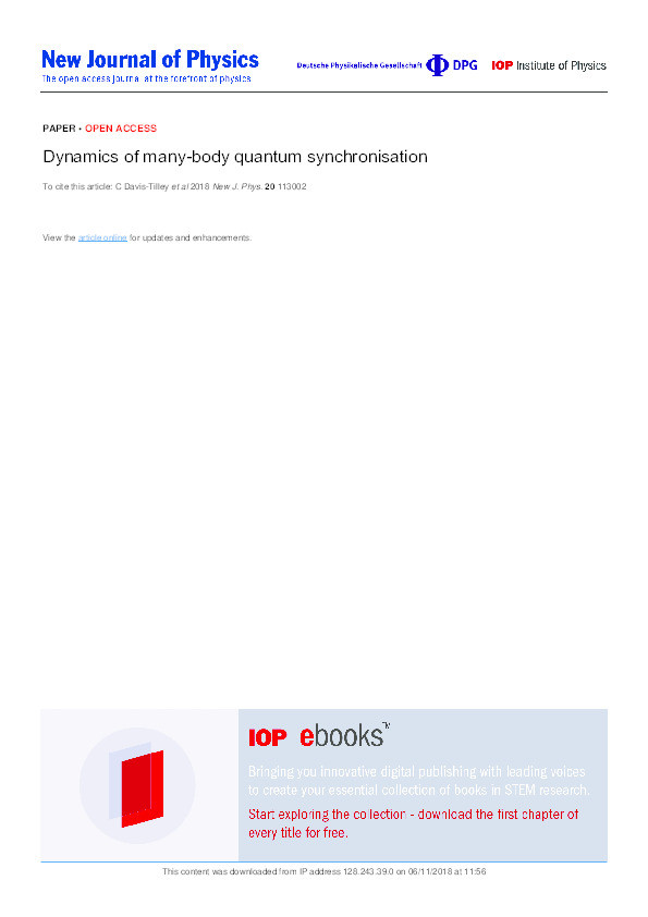 Dynamics of many-body quantum synchronisation Thumbnail