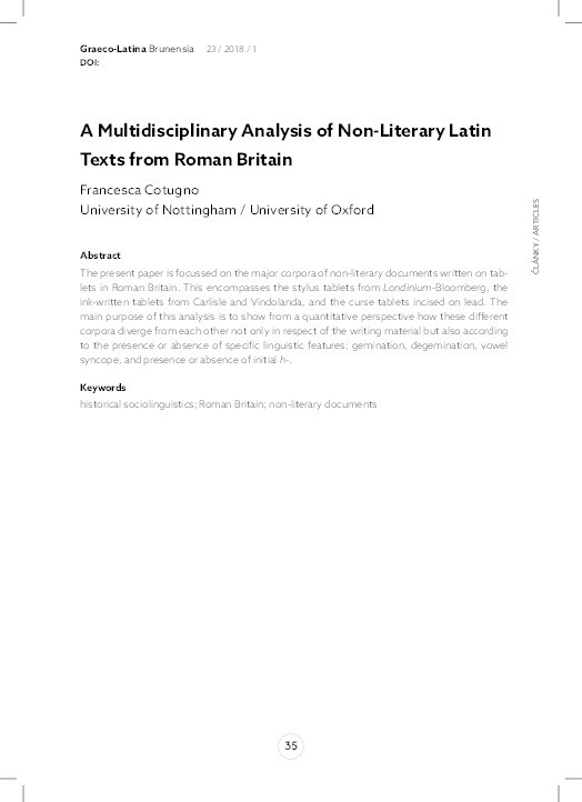 A multidisciplinary analysis of non-literary Latin texts from Roman Britain Thumbnail