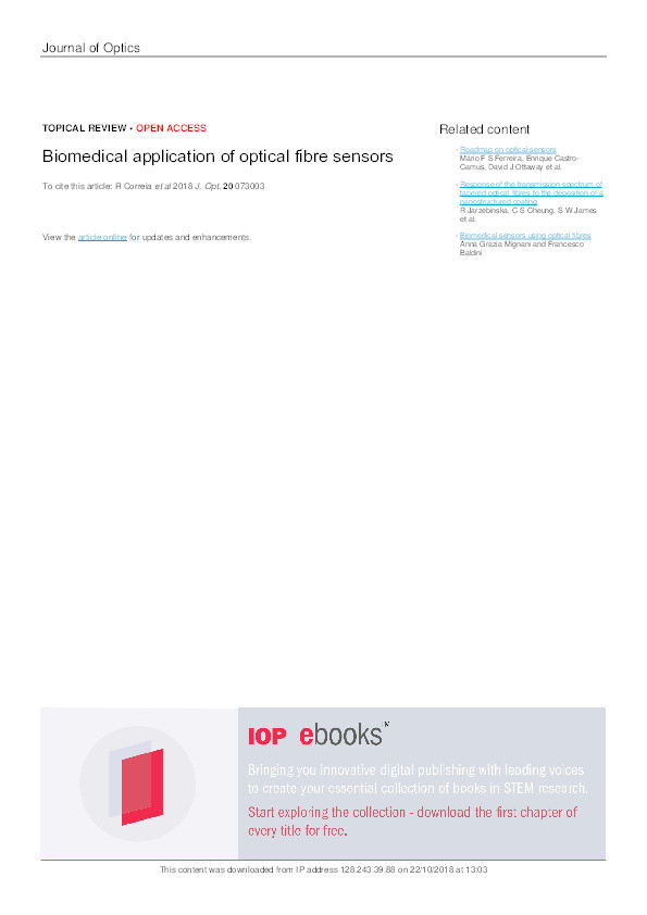 Biomedical application of optical fibre sensors Thumbnail