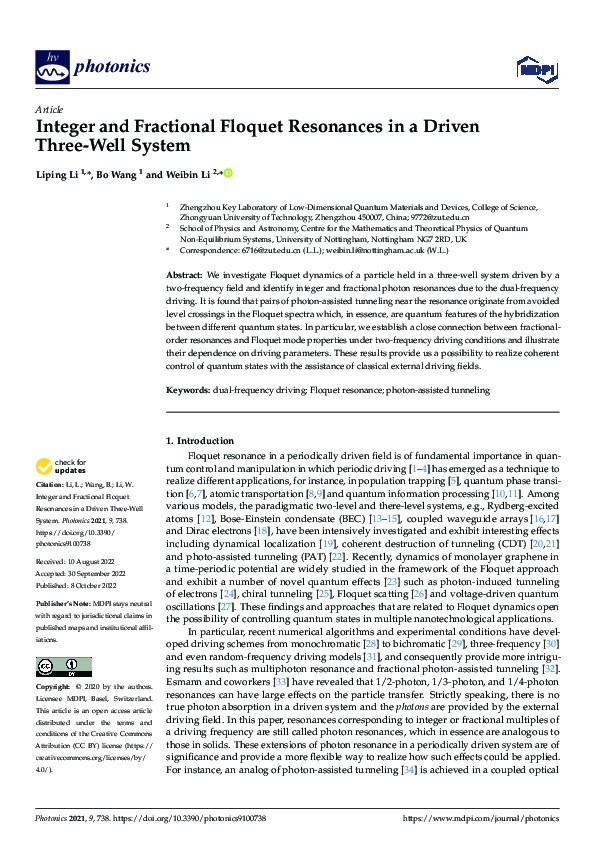 Integer and Fractional Floquet Resonances in a Driven Three-Well System Thumbnail