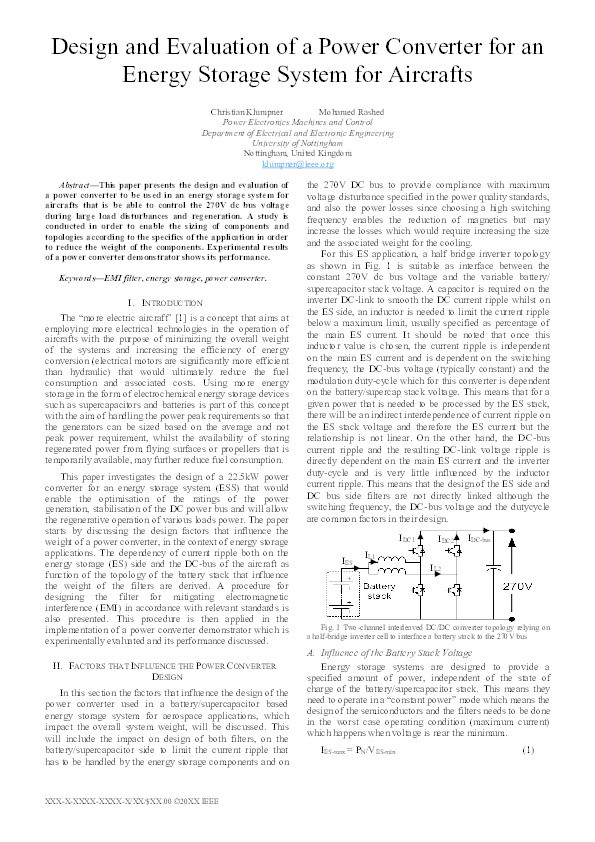 Design and Evaluation of a Power Converter for an Energy Storage System for Aircrafts Thumbnail