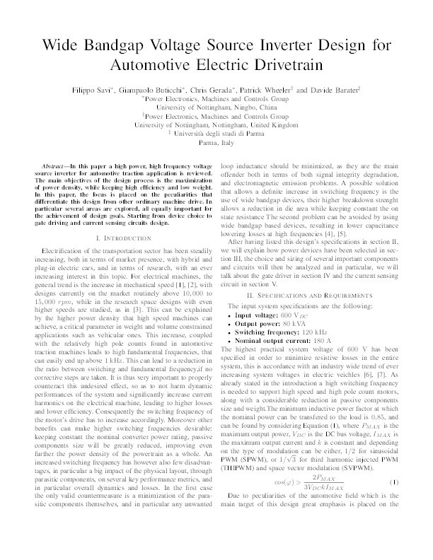 Wide Bandgap Voltage Source Inverter Design for Automotive Electric Drivetrain Thumbnail