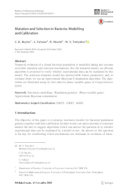 Mutation and Selection in Bacteria: Modelling and Calibration Thumbnail