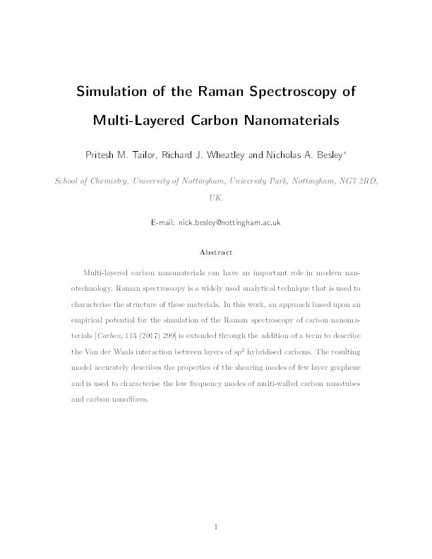 Simulation of the Raman spectroscopy of multi-layered carbon nanomaterials Thumbnail