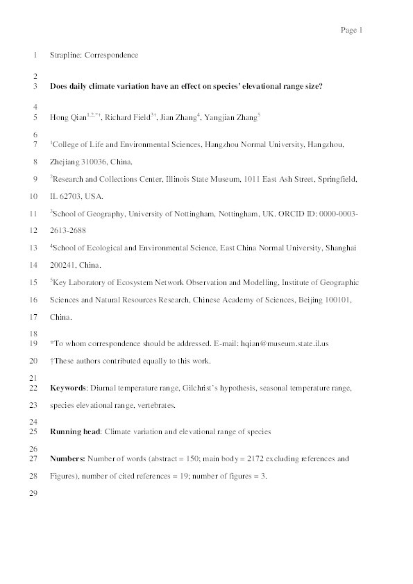 Does daily climate variation have an effect on species’ elevational range size? Thumbnail