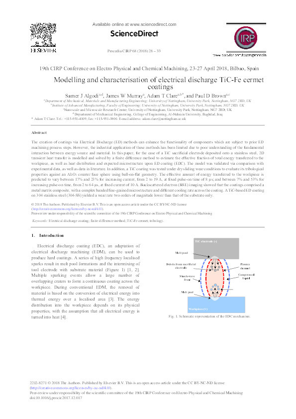 Modelling and Characterisation of Electrical Discharge TiC-Fe Cermet Coatings Thumbnail