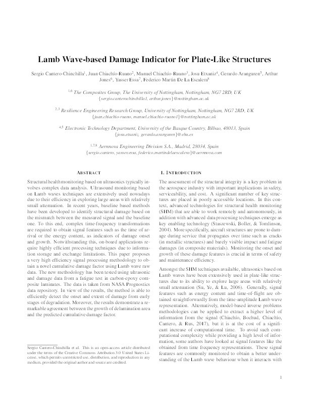 Lamb wave-based damage indicator for plate-like structures Thumbnail