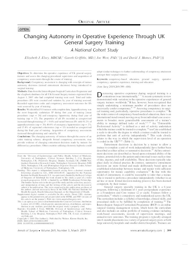 Changing autonomy in operative experience through UK general surgery training: a national cohort study Thumbnail