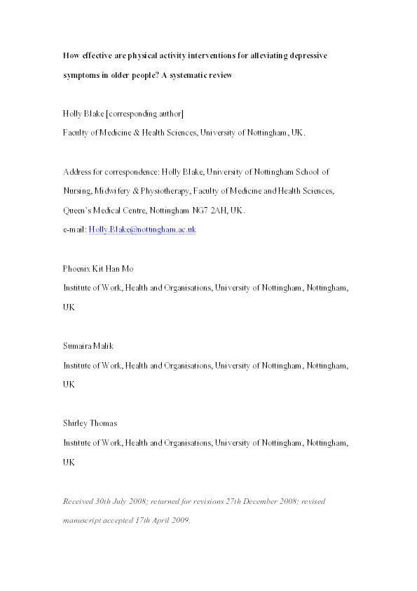 How effective are physical activity interventions for alleviating  depressive symptoms in older people?: a systematic review Thumbnail