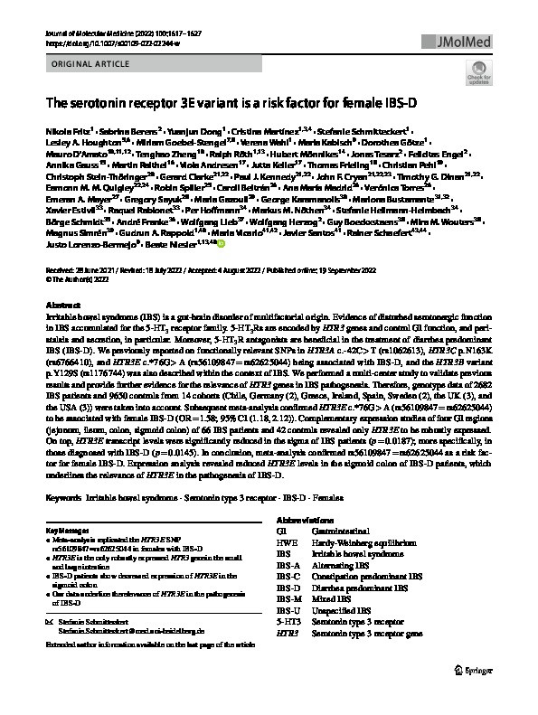 The serotonin receptor 3E variant is a risk factor for female IBS-D Thumbnail