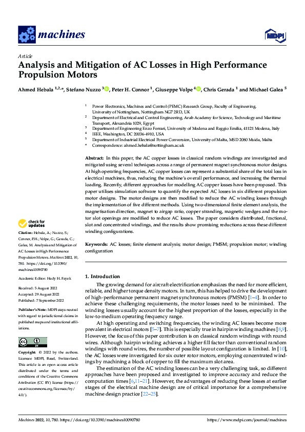 Analysis and Mitigation of AC Losses in High Performance Propulsion Motors Thumbnail