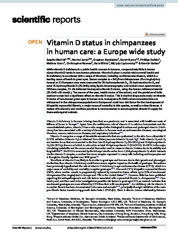 Vitamin D status in chimpanzees in human care: a Europe wide study Thumbnail