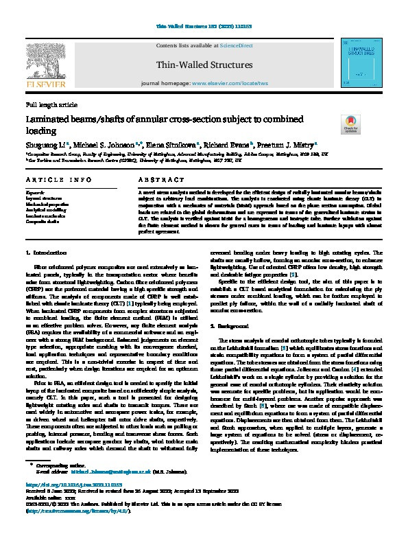 Laminated beams/shafts of annular cross-section subject to combined loading Thumbnail