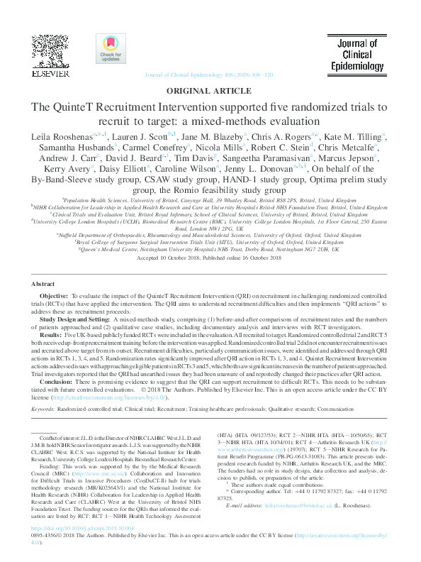 The QuinteT Recruitment Intervention supported five randomized trials to recruit to target: a mixed-methods evaluation Thumbnail