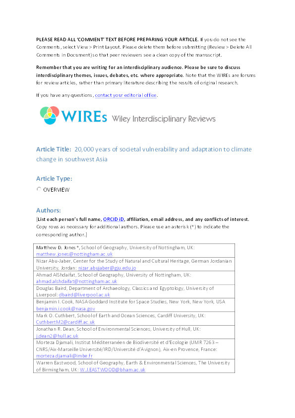 20,000 years of societal vulnerability and adaptation to climate change in southwest Asia Thumbnail
