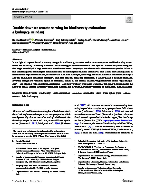 Double down on remote sensing for biodiversity estimation: a biological mindset Thumbnail