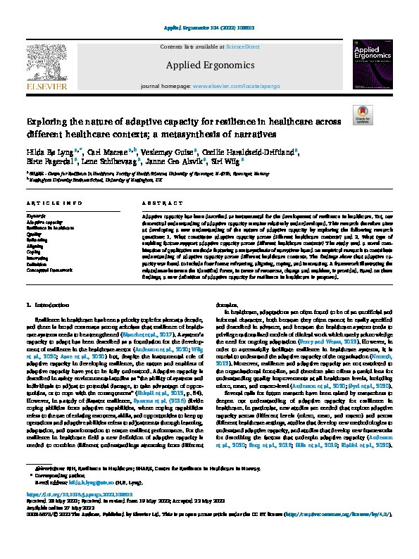 Exploring the nature of adaptive capacity for resilience in healthcare across different healthcare contexts; a metasynthesis of narratives Thumbnail