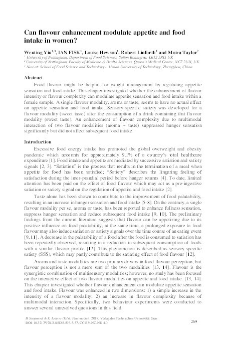 Can flavour enhancement modulate appetite and food intake in women? Thumbnail