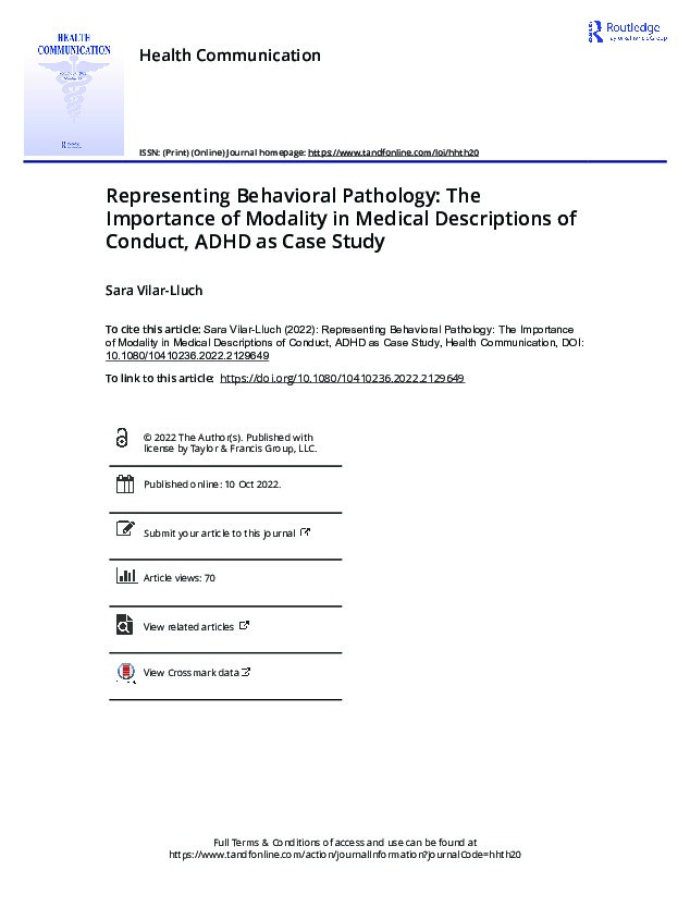 Representing Behavioral Pathology: The Importance of Modality in Medical Descriptions of Conduct, ADHD as Case Study Thumbnail