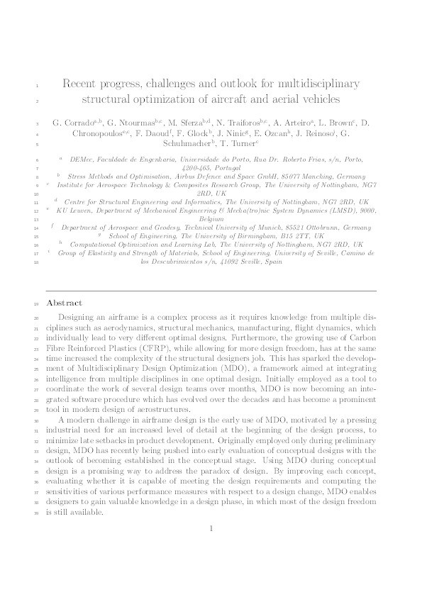 Recent progress, challenges and outlook for multidisciplinary structural optimization of aircraft and aerial vehicles Thumbnail