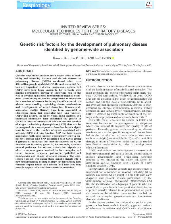 Genetic risk factors for the development of pulmonary disease identified by genome-wide association Thumbnail