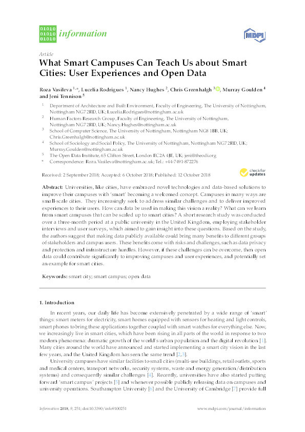 What Smart Campuses Can Teach Us about Smart Cities: User Experiences and Open Data Thumbnail