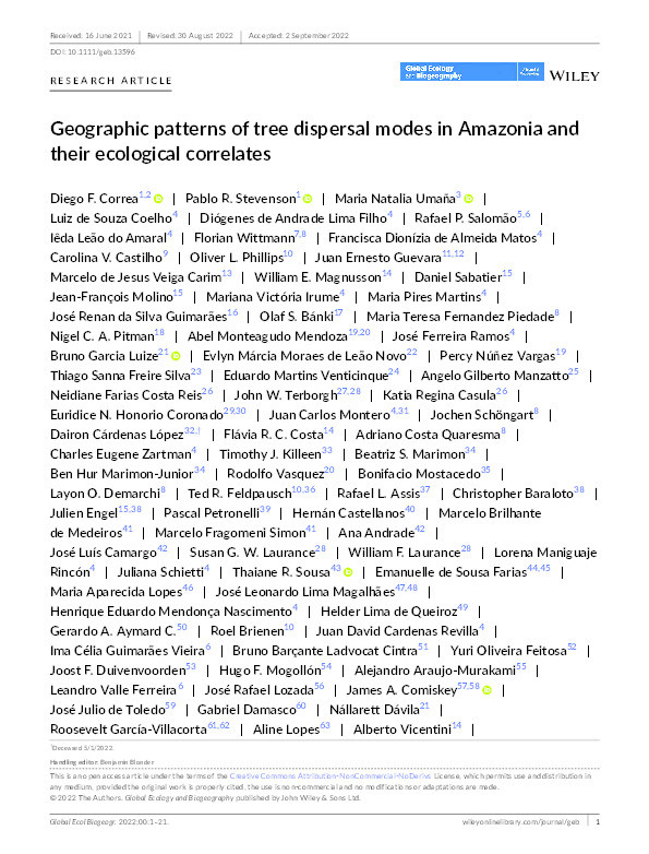 Geographic patterns of tree dispersal modes in Amazonia and their ecological correlates Thumbnail