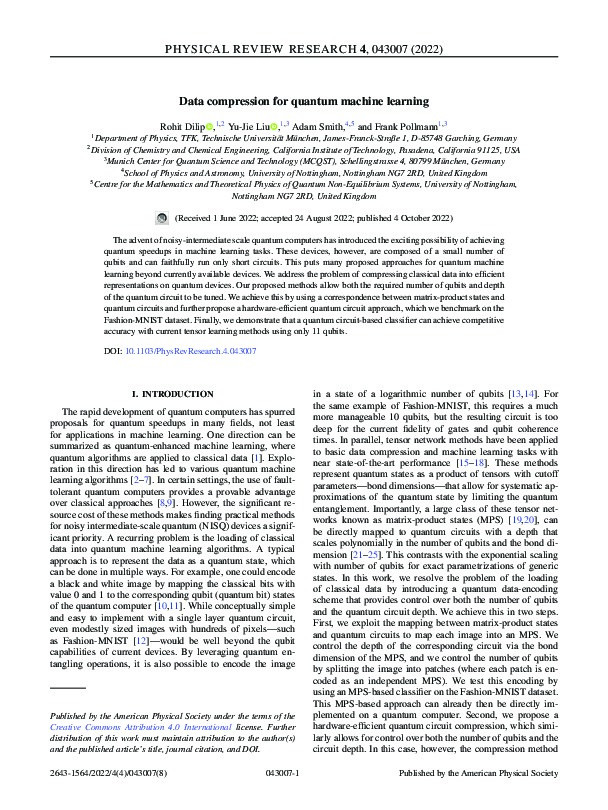 Data compression for quantum machine learning Thumbnail