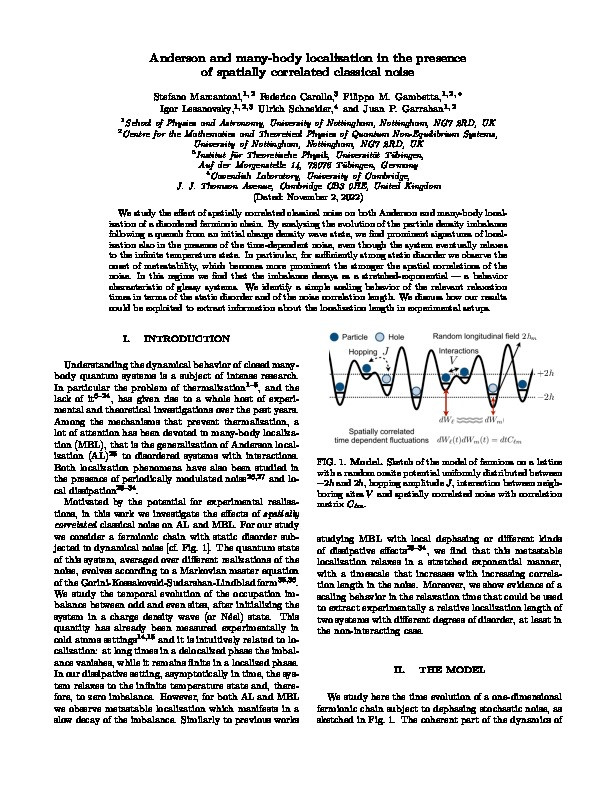 Anderson and many-body localization in the presence of spatially correlated classical noise Thumbnail