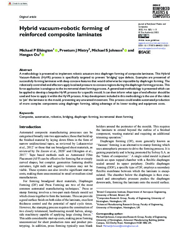 Hybrid vacuum-robotic forming of reinforced composite laminates Thumbnail