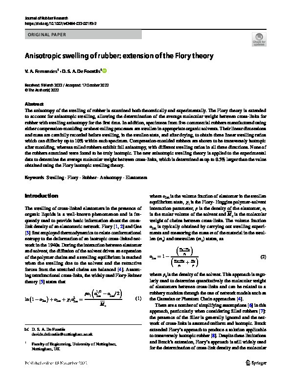 Anisotropic swelling of rubber: extension of the Flory theory Thumbnail