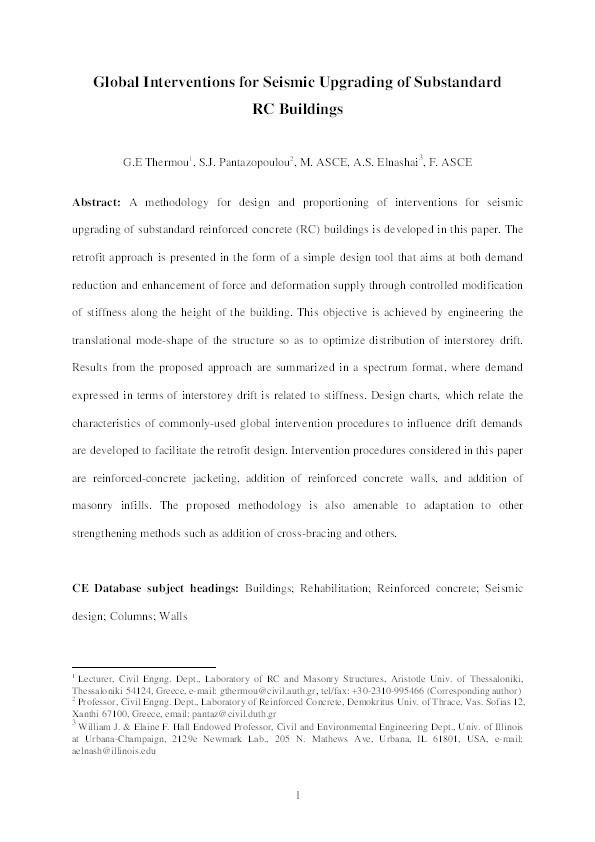 Global Interventions for Seismic Upgrading of Substandard RC Buildings Thumbnail